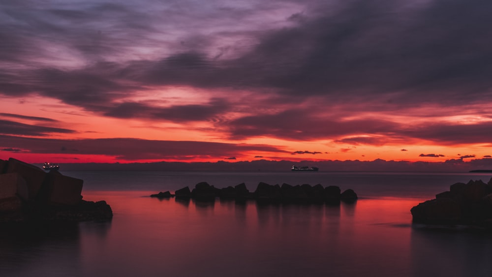 silhouette of island during nighttime