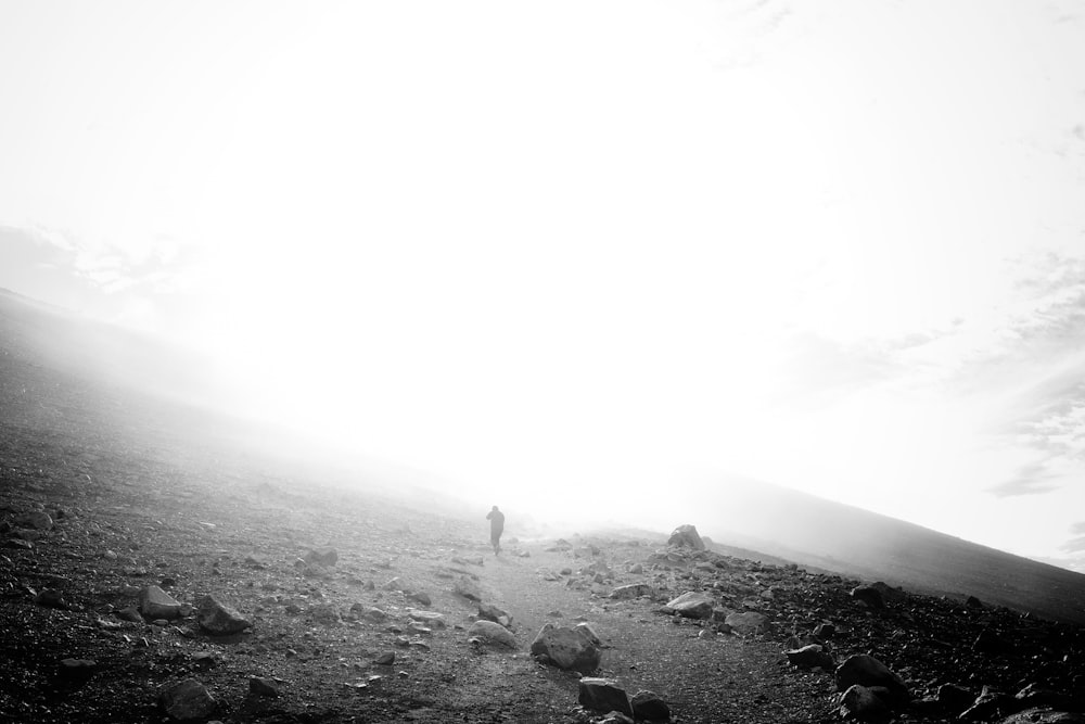 grayscale photo of a mountainside