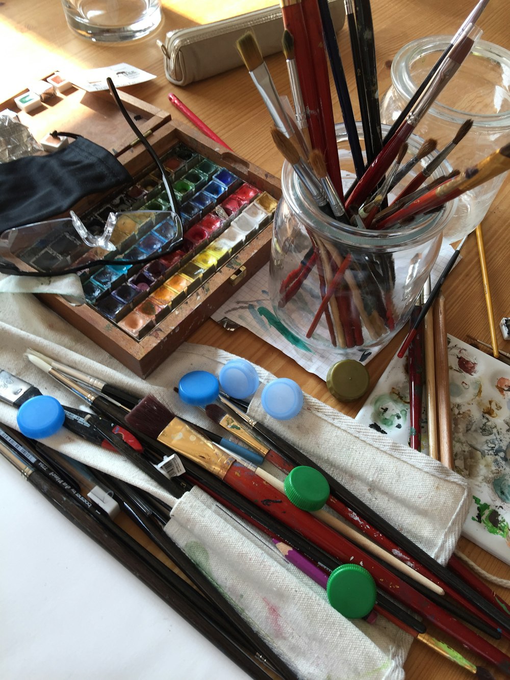 assorted watercolor painting tools