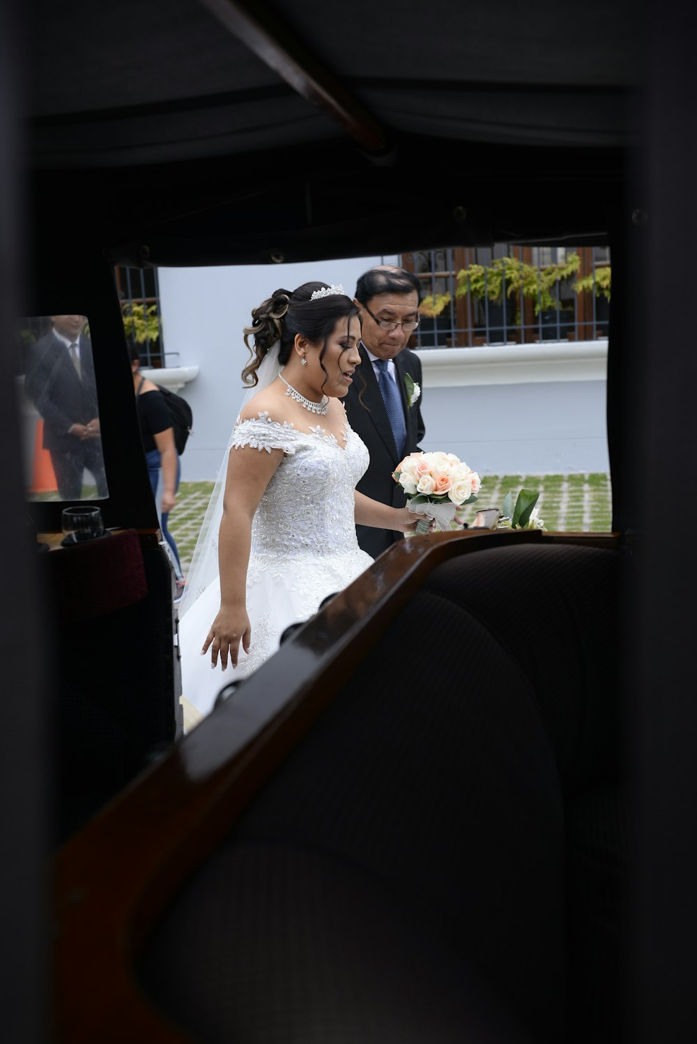 newly wedded couple walking