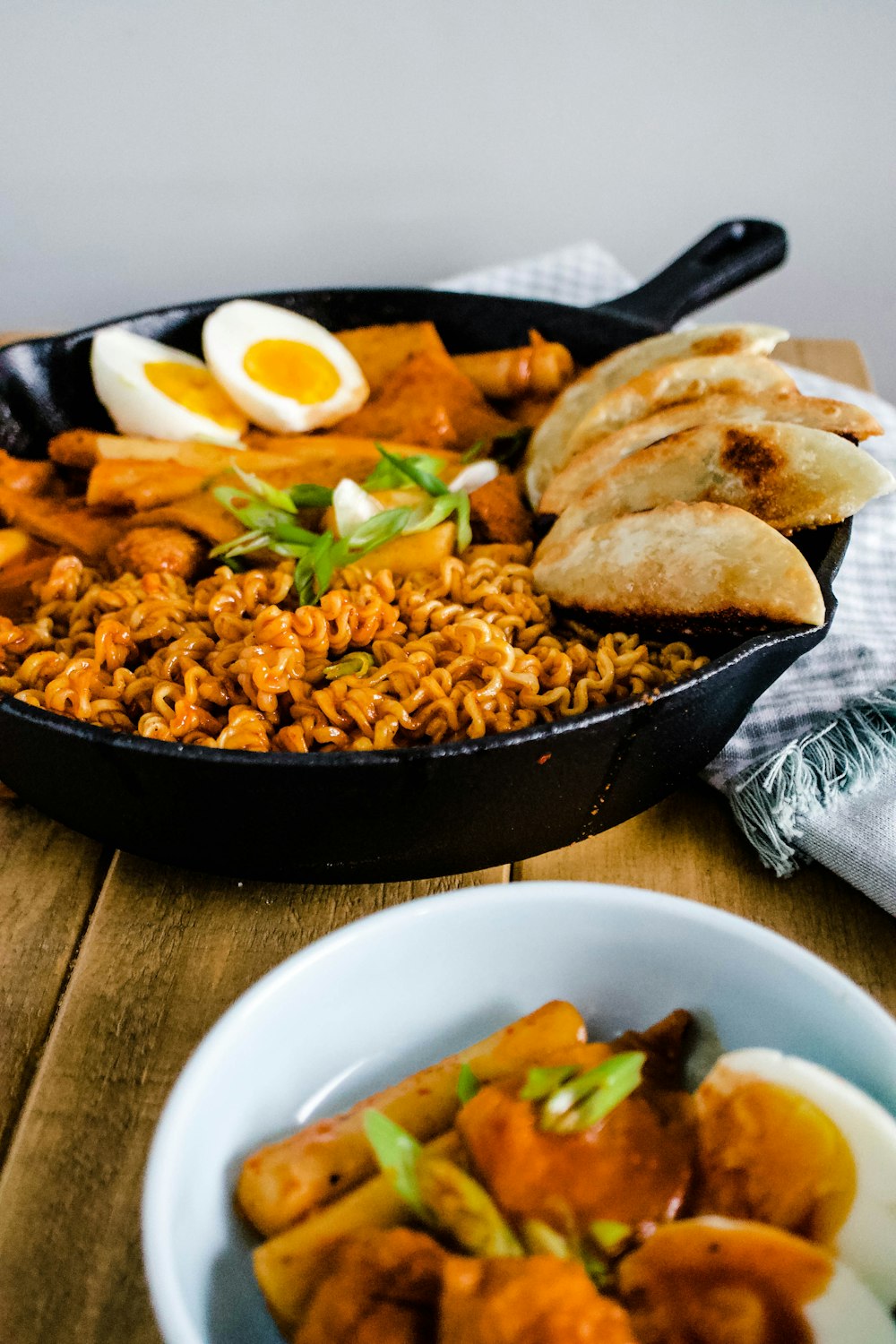 pasta on black frying pan