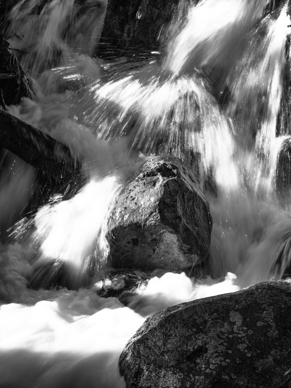 grayscale photography of waterfall