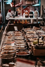 cooked food on display