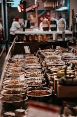 cooked food on display
