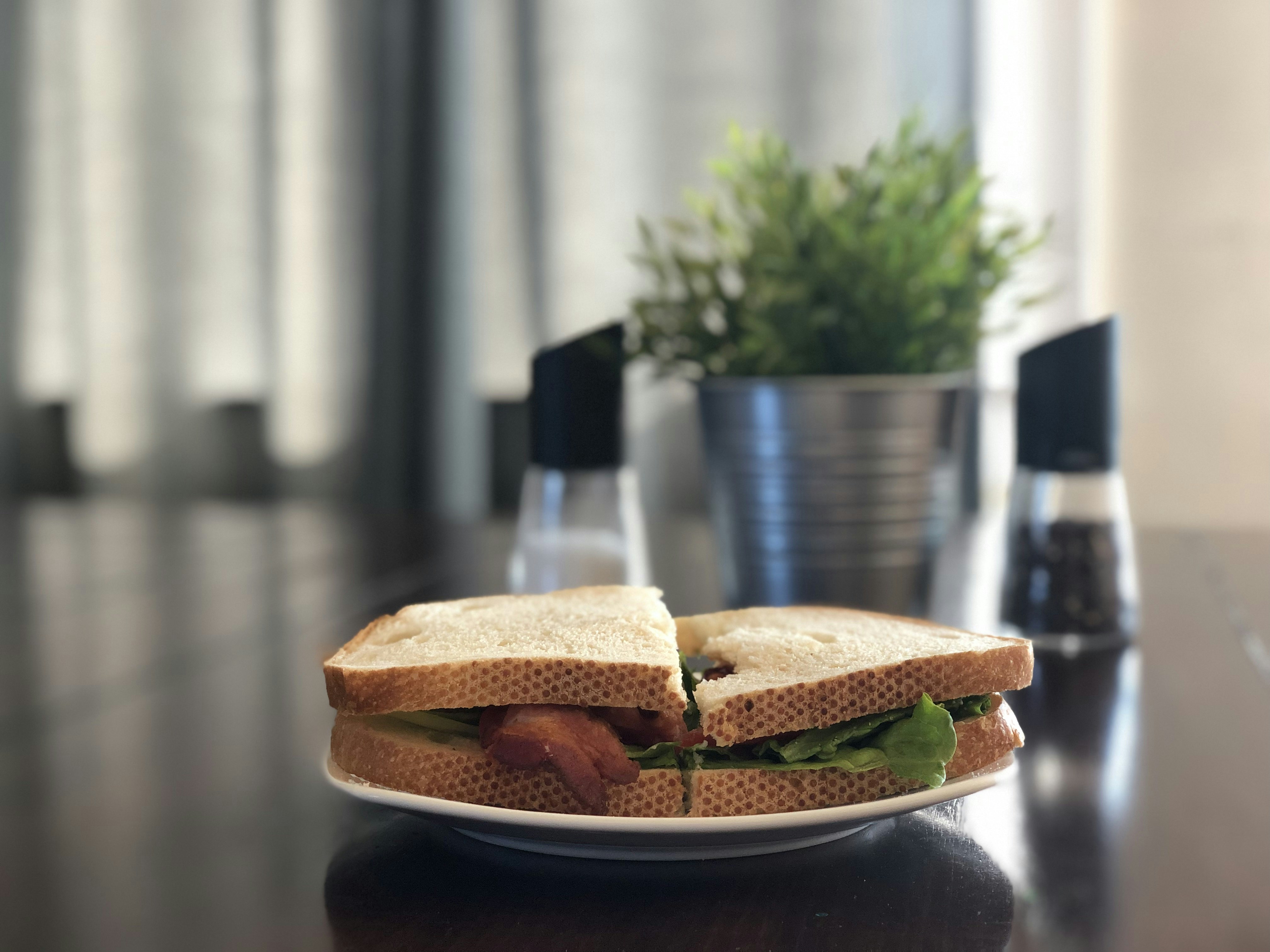 Fresh bacon egg and cheese sandwich ready for breakfast