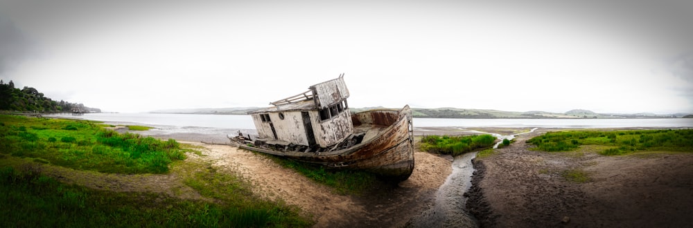 wreck fishing boat on island