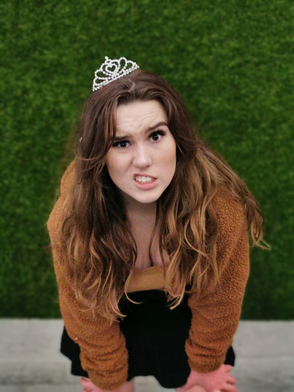 woman in brown fur sweater