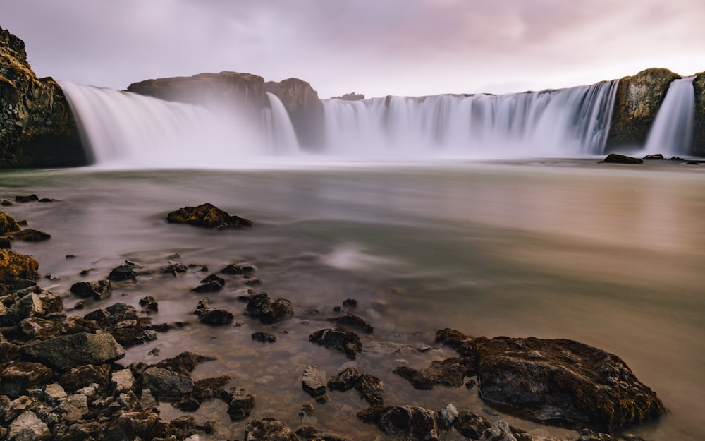 long exposure photography of waterfalls