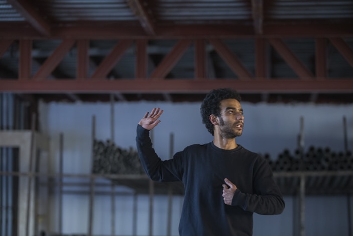 man acting, practicing speech
