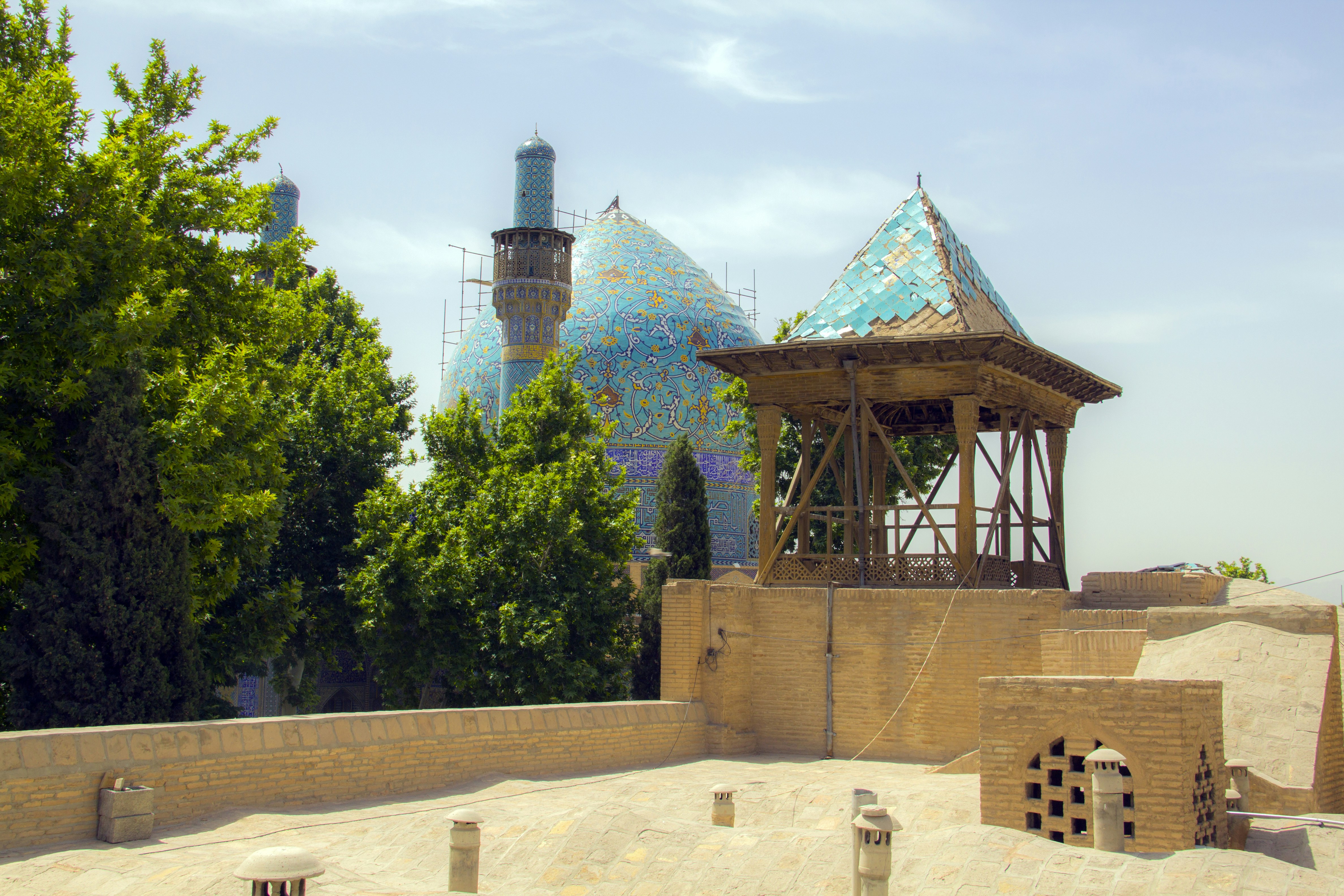 Chahār Bāgh school, also known as Shah school, is a 17-18th century cultural complex in Isfahan, Iran. The compound was built during the time of Soltan Hossein, a Safavid king, to serve as a theological and clerical school to train those who were interested in such sciences. In order to finance the school, Soltan Hossein's mother had a large caravansary built nearby, the income of which went to the foundation. The monumental portal from the main avenue of Shah Abbas leads directly into a domed octagonal vestibule.