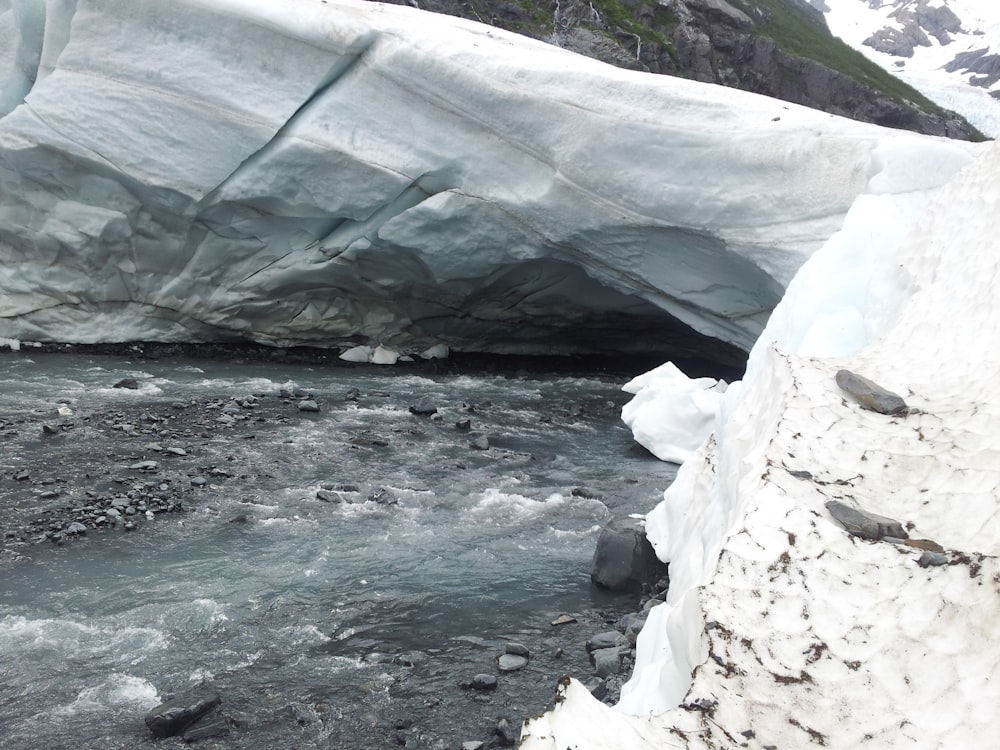 river under white iceberg