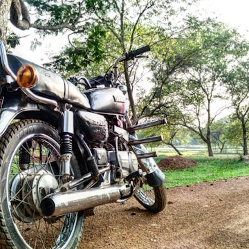 A well-maintained motorcycle parked in a scenic location.