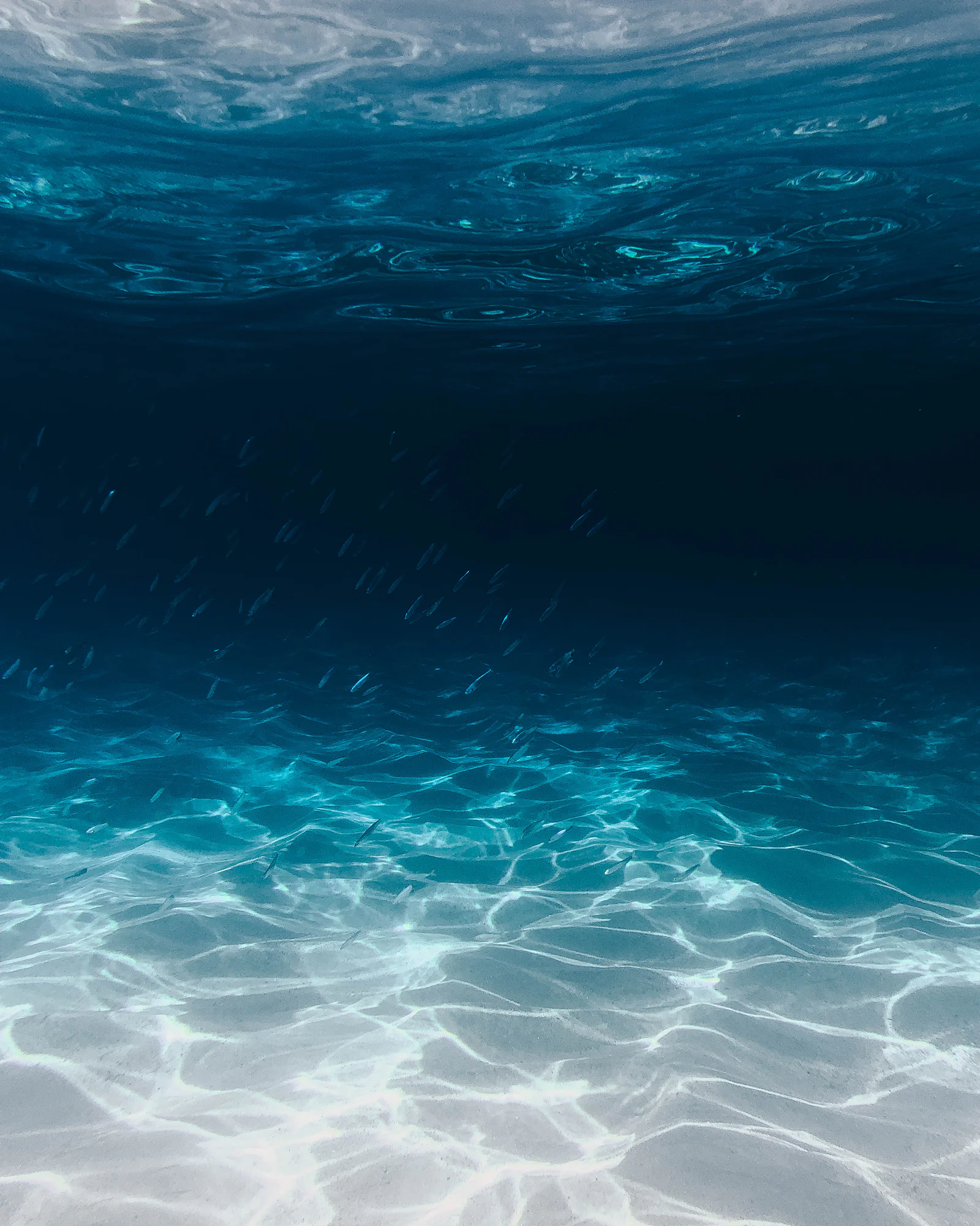 Light rippling through clear blue water