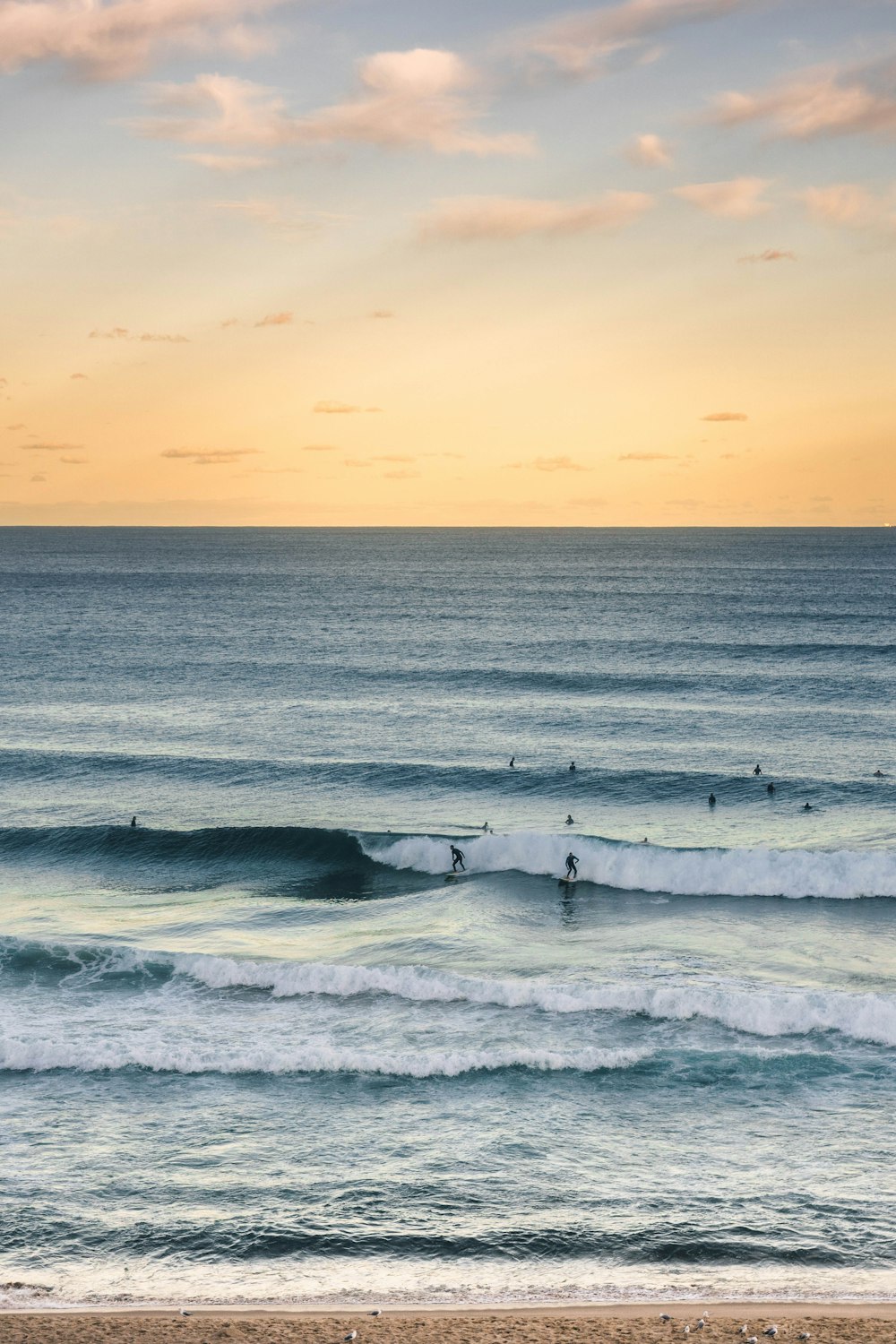 Persone che fanno surf durante l'ora d'oro