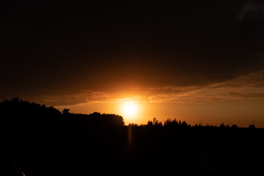 silhouette of hill with trees during golden hour