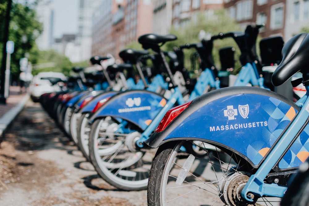 Massachusetts bikes parked on roadside