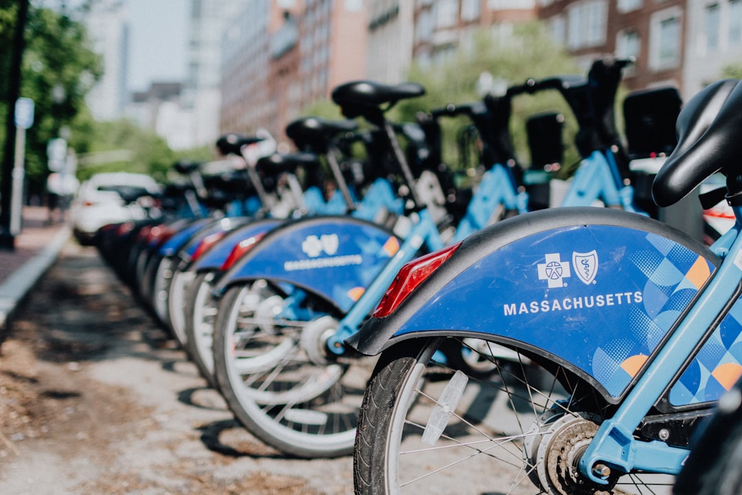 Massachusetts bikes parked on roadside,