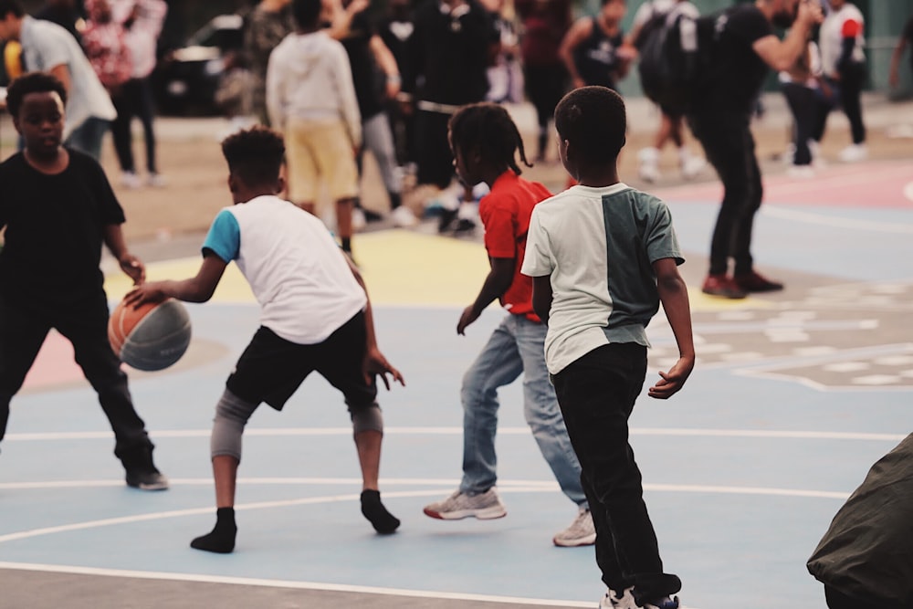 children playing street basketball