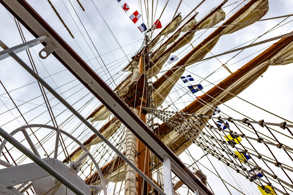 low-angle photography of ship masts during daytime