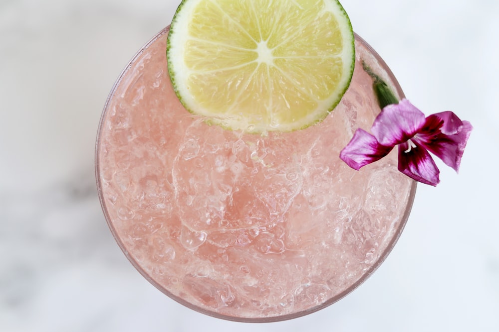 sliced lime on glass