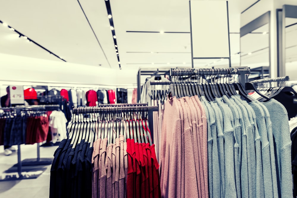 a rack of shirts in a clothing store