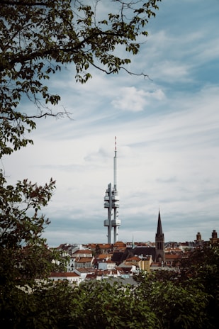 Exterior view of Caraíbas cityscape with a focus on local infrastructure and communication towers.