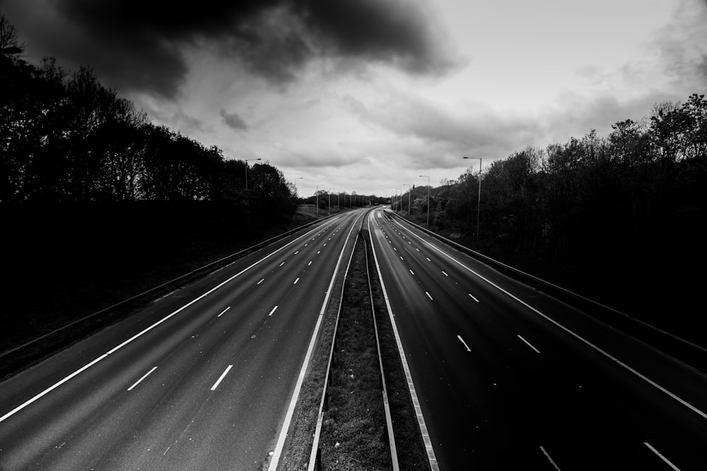 grayscale photography of road