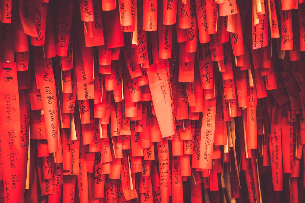red paper lot with text