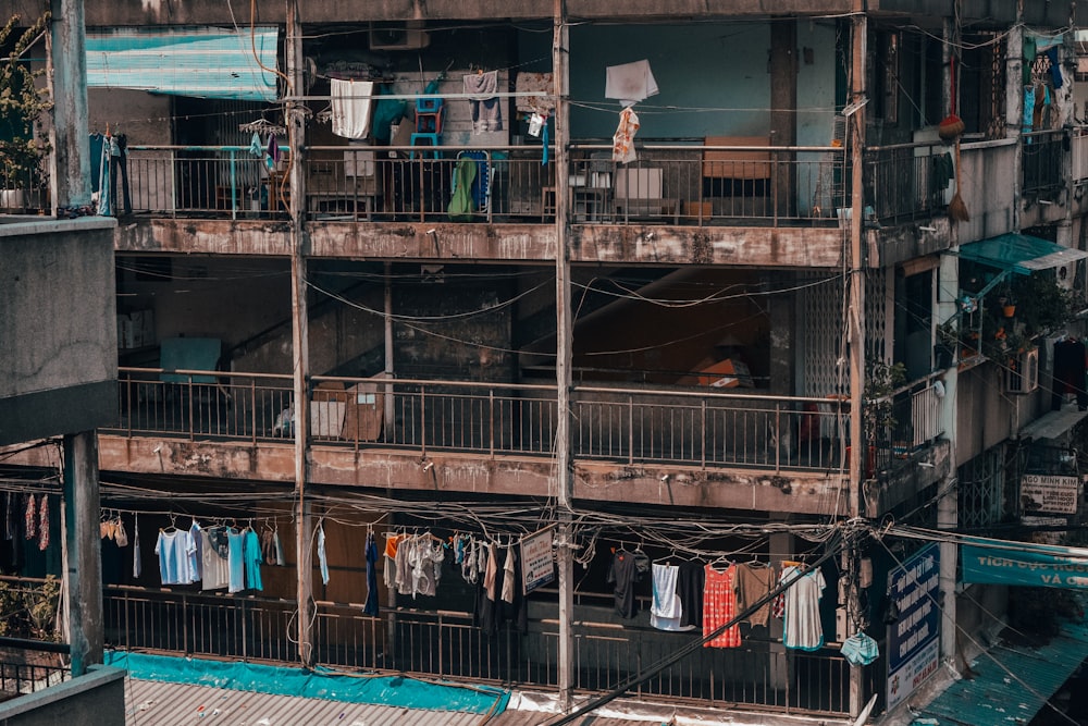 clothes hanging on wire in house