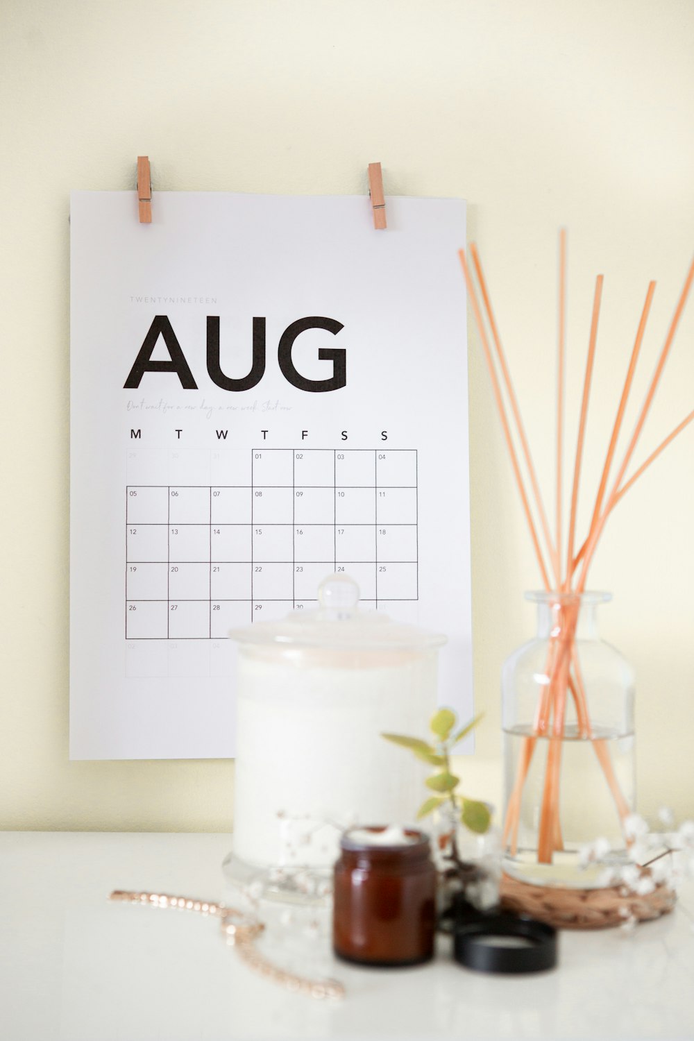 Aug calendar on wall