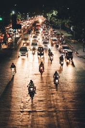 vehicles on road during night time