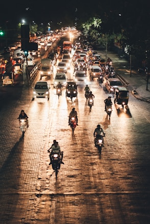 vehicles on road during night time