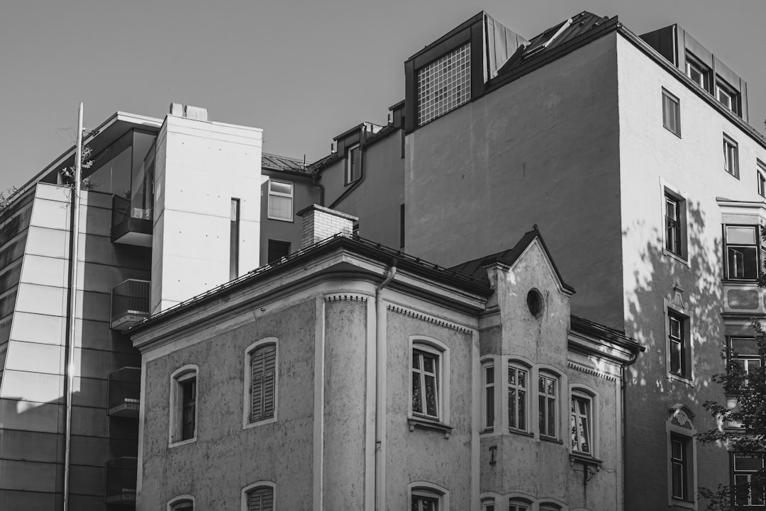 grayscale photo of buildings