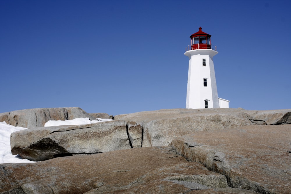 white and red concrete lighthouse