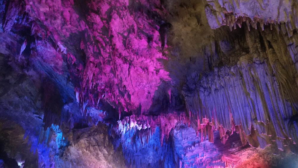pink and blue cave interior