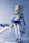 A detailed figure of an anime character with blonde hair is portrayed wearing a stylized outfit consisting of a blue and white sailor-style top and skirt, along with thigh-high stockings. The character is holding a large, ornate sword with intricate details. Antenna-like structures are part of the character's headgear, contributing to a futuristic or robotic design.