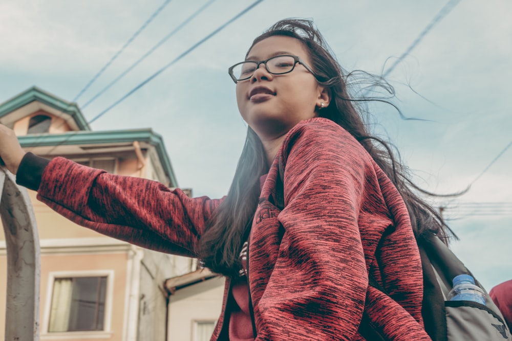 girl in red sweater