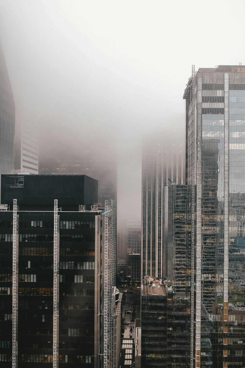 photo of building covered in fogs