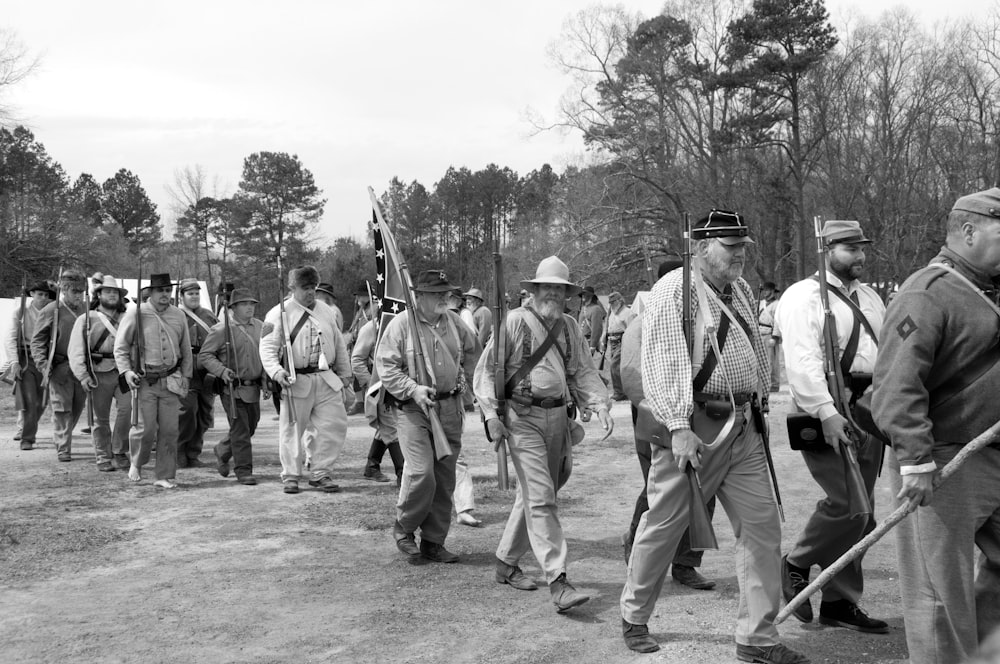 grayscale photo of soldiers