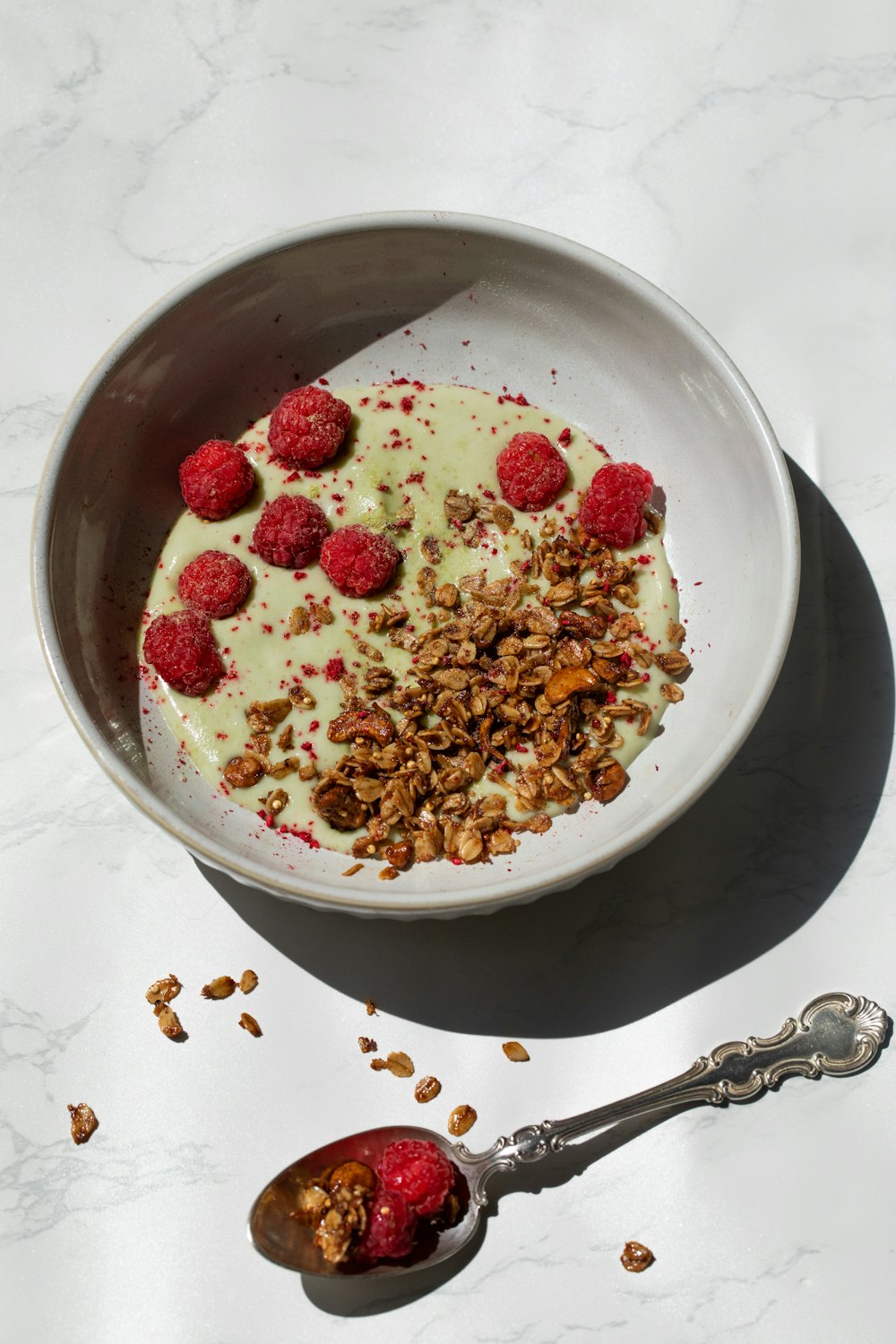 white ceramic bowl with brown and red food