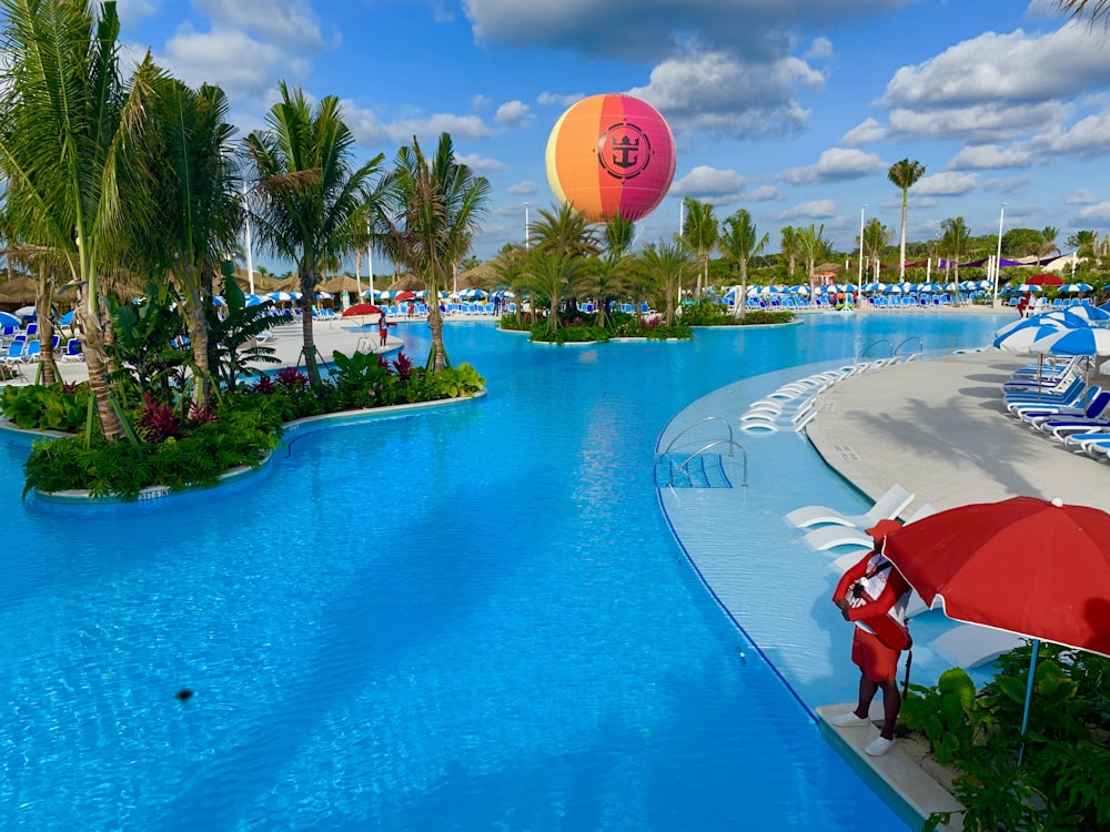 large swimming pool under white sky