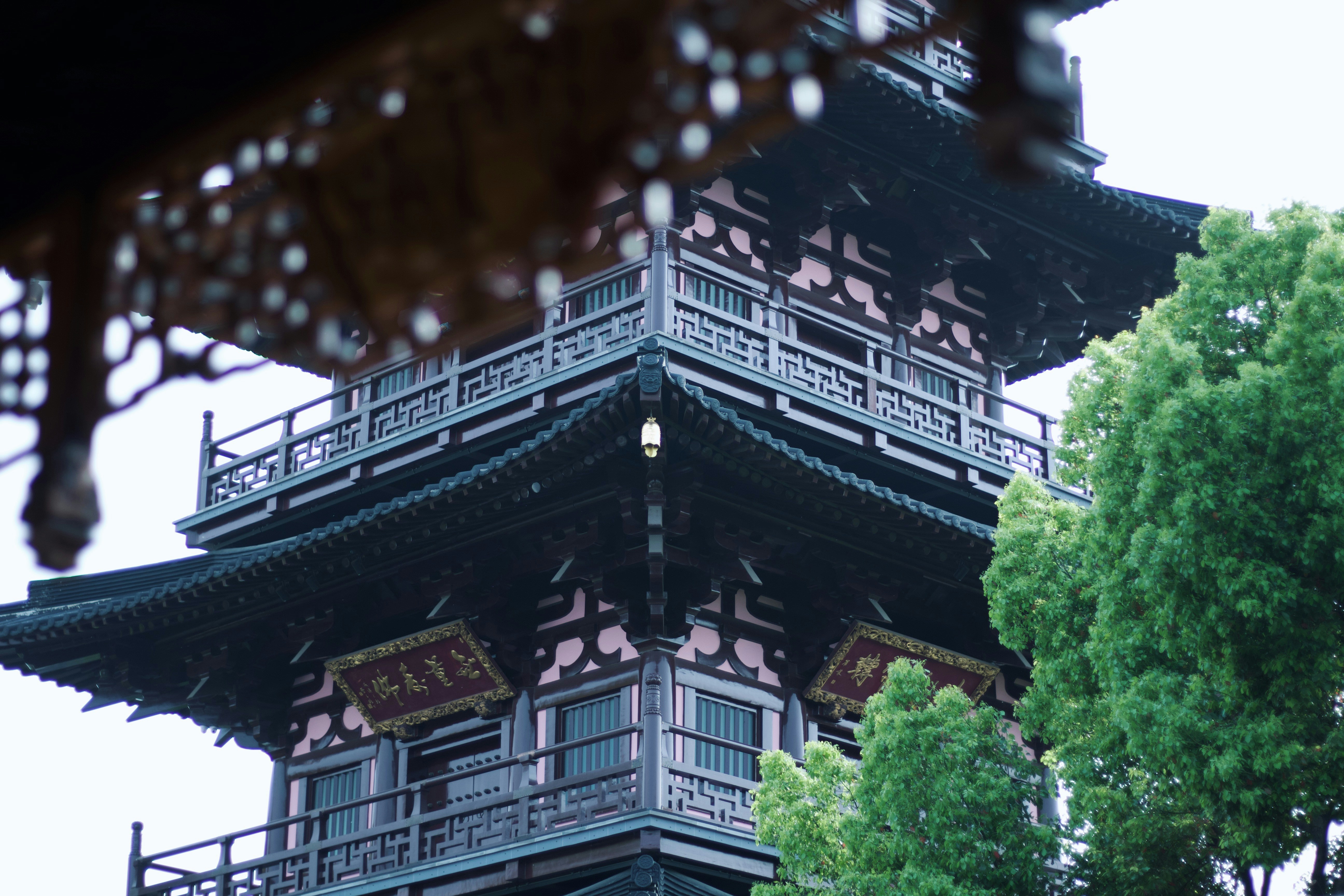 close photography of temple near trees