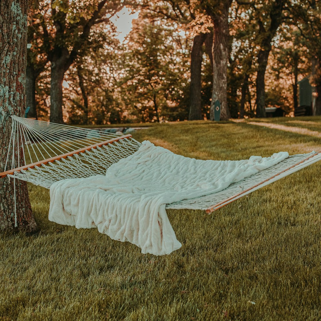 white textile on hammock