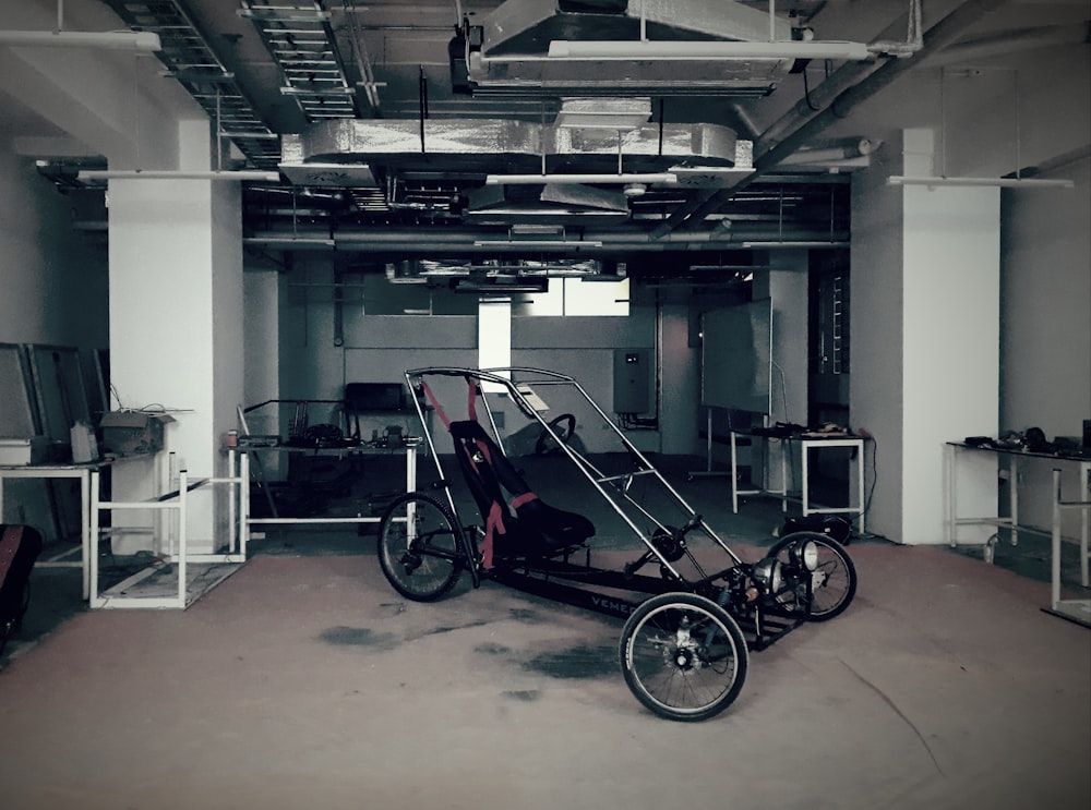 black and gray dune buggy inside room