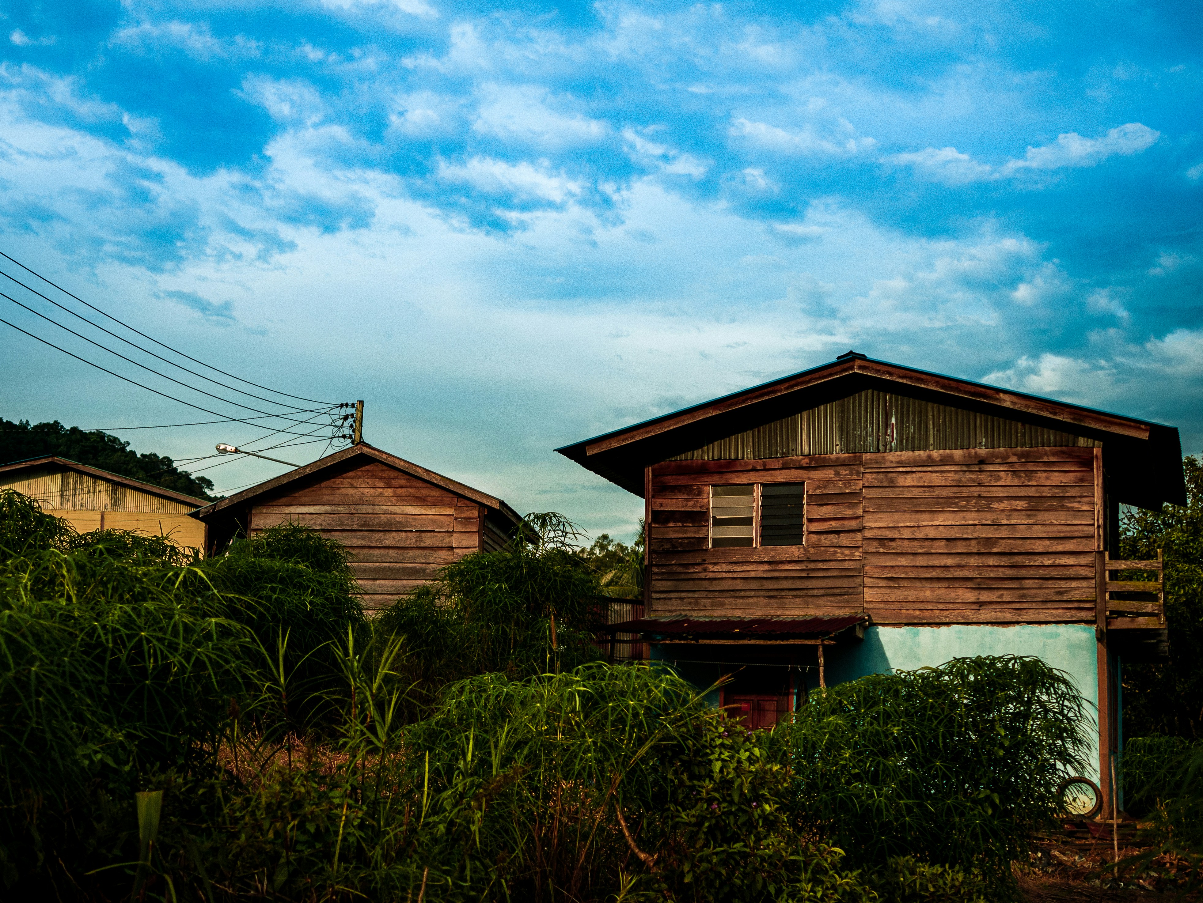 view of brown wooden house during daytime, 