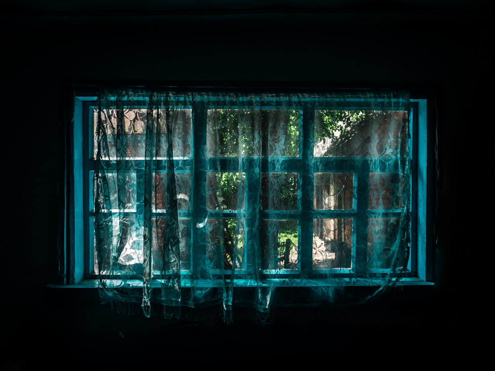 blue window curtan