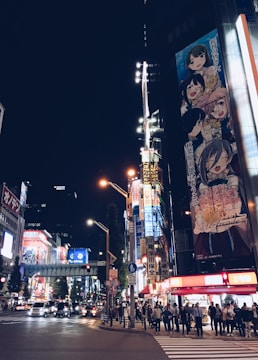 people crossing on pedestrian lane during night time