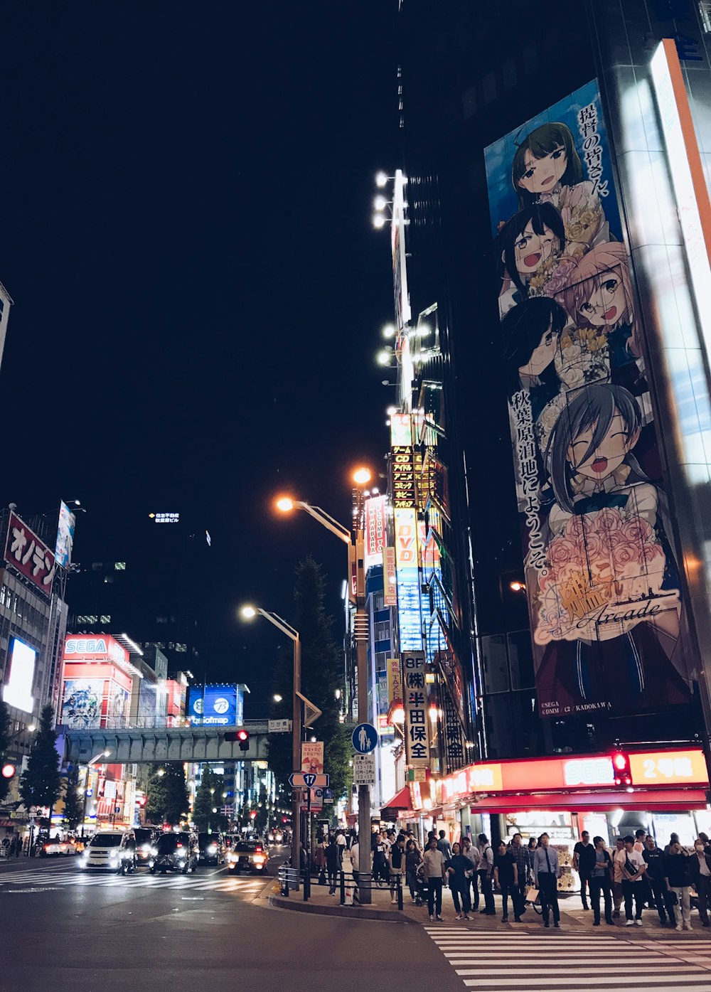 people crossing on pedestrian lane during night time