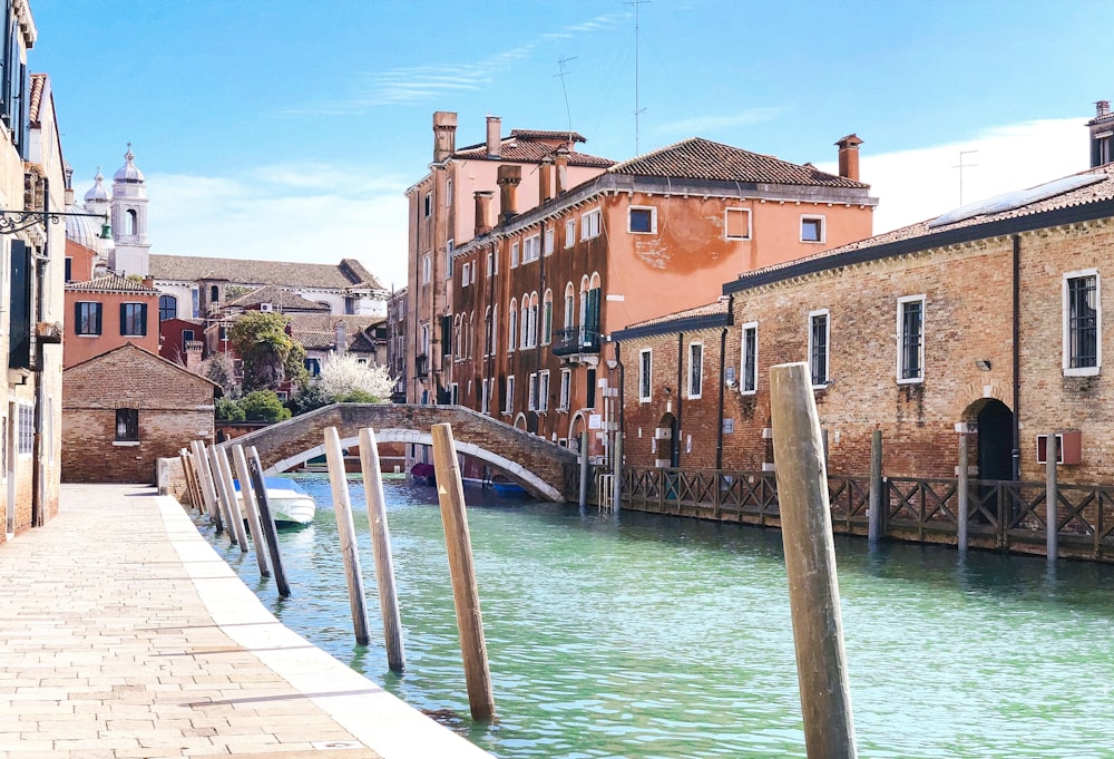 body of water between buildings