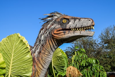 gray and brown dinosaur surrounded by trees during daytime dinosaur zoom background